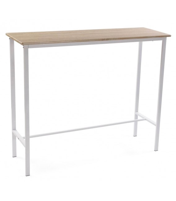 JUEGO DE MESA ALTA Y 2 TABURETES MELAMINA ROBLE METAL BLANCO