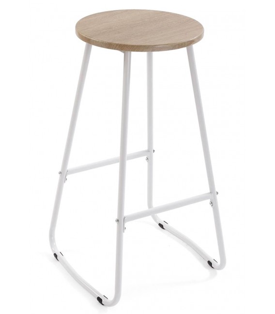 JUEGO DE MESA ALTA Y 2 TABURETES MELAMINA ROBLE METAL BLANCO