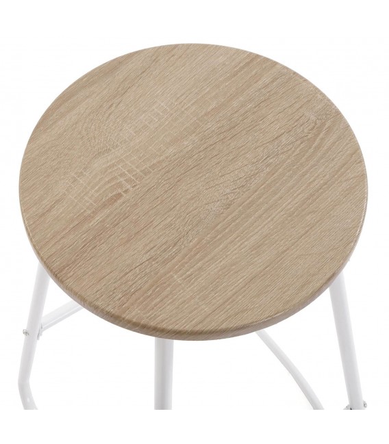 JUEGO DE MESA ALTA Y 2 TABURETES MELAMINA ROBLE METAL BLANCO