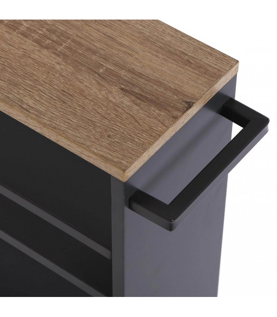 CARRO DE COCINA ESTRECHO CON RUEDAS MADERA MDF GRIS Y ROBLE