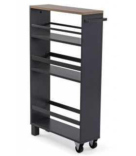 CARRO DE COCINA ESTRECHO CON RUEDAS MADERA MDF GRIS Y ROBLE