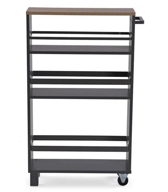 CARRO DE COCINA ESTRECHO CON RUEDAS MADERA MDF GRIS Y ROBLE