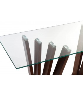 CONSOLA MADERA NOGAL Y CRISTAL, UNA ESCULTURA