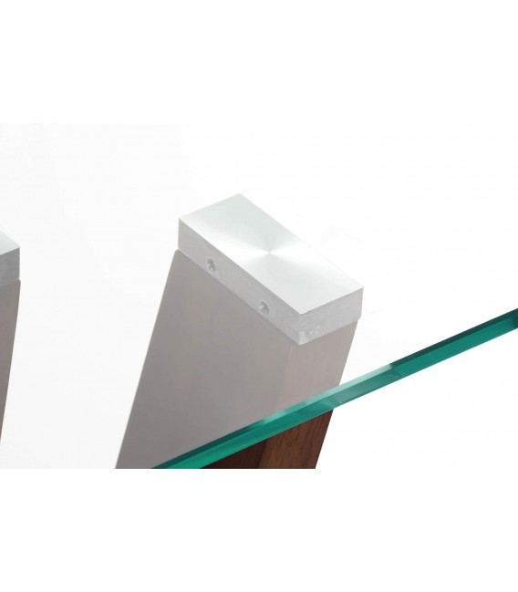 CONSOLA MADERA NOGAL Y CRISTAL, UNA ESCULTURA