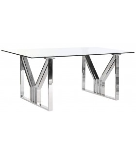 MESA DE COMEDOR ACERO CROMADO Y CRISTAL MDMHOGAR