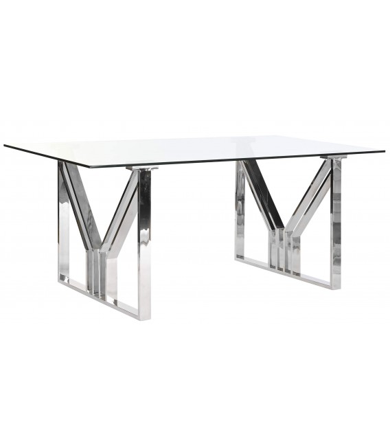MESA DE COMEDOR ACERO CROMADO Y CRISTAL MDMHOGAR