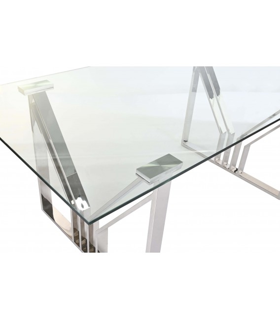 MESA DE COMEDOR ACERO CROMADO Y CRISTAL MDMHOGAR