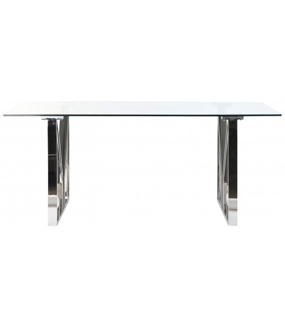 MESA DE COMEDOR ACERO CROMADO Y CRISTAL MDMHOGAR