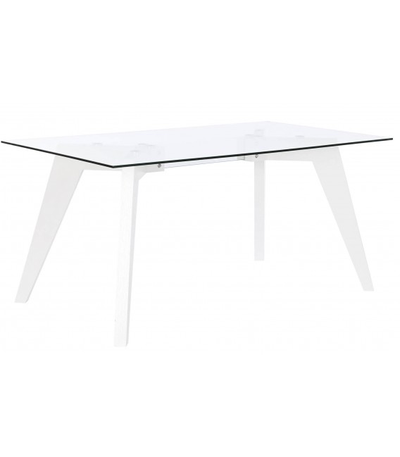 MESA DE COMEDOR MADERA MDF LACADA EN BLANCO Y CRISTAL MDMHOGAR