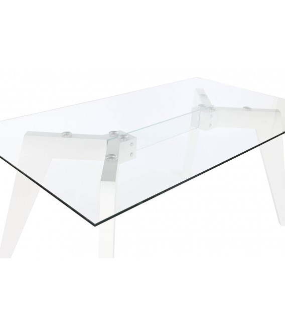 MESA DE COMEDOR MADERA MDF LACADA EN BLANCO Y CRISTAL MDMHOGAR