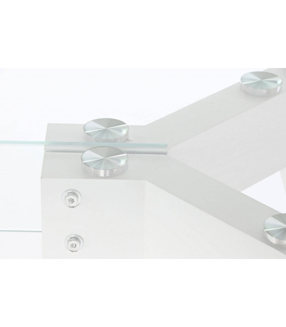 MESA DE COMEDOR MADERA MDF LACADA EN BLANCO Y CRISTAL MDMHOGAR