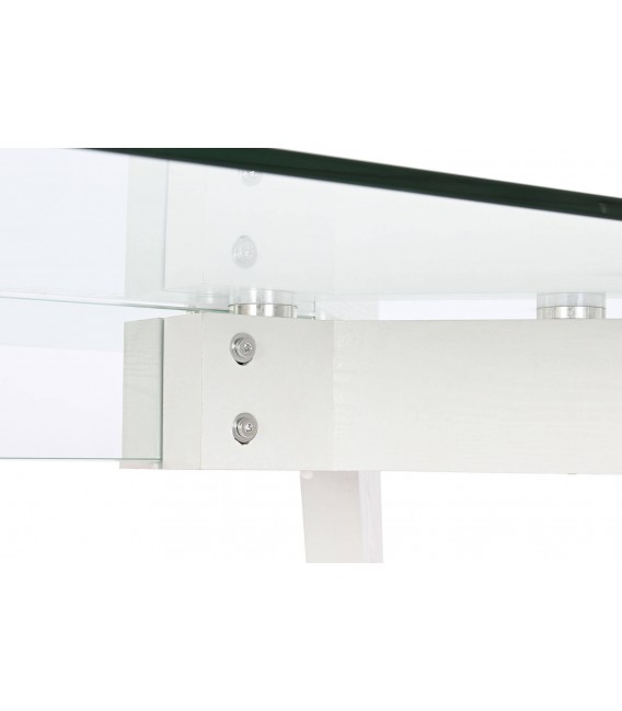 MESA DE COMEDOR MADERA MDF LACADA EN BLANCO Y CRISTAL MDMHOGAR