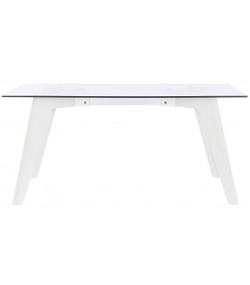 MESA DE COMEDOR MADERA MDF LACADA EN BLANCO Y CRISTAL MDMHOGAR