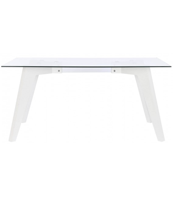 MESA DE COMEDOR MADERA MDF LACADA EN BLANCO Y CRISTAL MDMHOGAR
