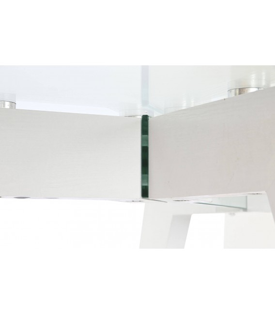 MESA DE COMEDOR MADERA MDF LACADA EN BLANCO Y CRISTAL MDMHOGAR