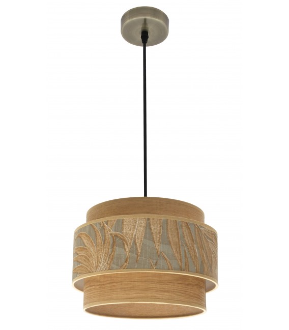 LAMPARA DE TECHO PEQUEÑA TEXTIL GRIS Y MARRON METAL ORO MDMHOGAR