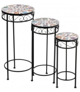 SET 3 PEDESTALES BARIO METAL NEGRO CERAMICA COLLAGE MDMHOGAR