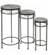 SET 3 PEDESTALES METAL Y CERAMICA GRIS Y OCRE MDMHOGAR