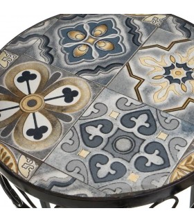 SET 3 PEDESTALES METAL Y CERAMICA GRIS Y OCRE MDMHOGAR