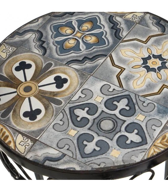 SET 3 PEDESTALES METAL Y CERAMICA GRIS Y OCRE MDMHOGAR