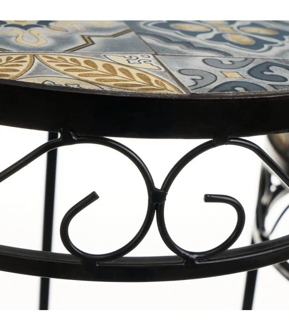 SET 3 PEDESTALES METAL Y CERAMICA GRIS Y OCRE MDMHOGAR