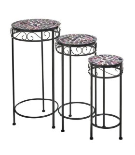 SET 3 PEDESTALES LELIS METAL Y CERAMICA LILA MDMHOGAR