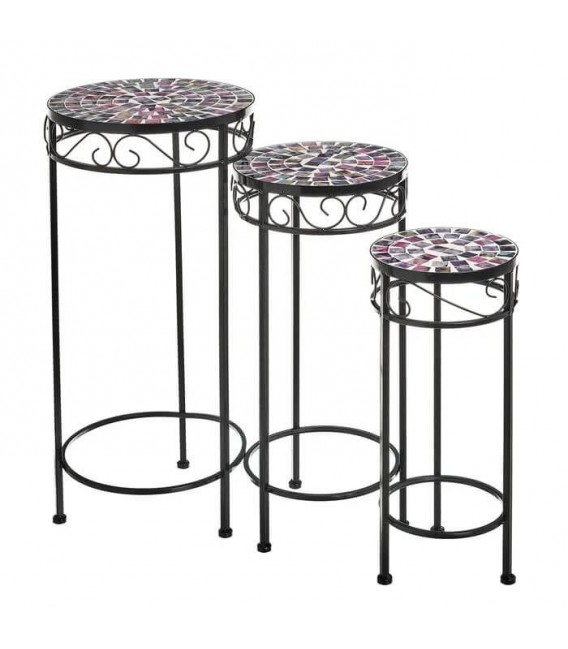 SET 3 PEDESTALES LELIS METAL Y CERAMICA LILA MDMHOGAR