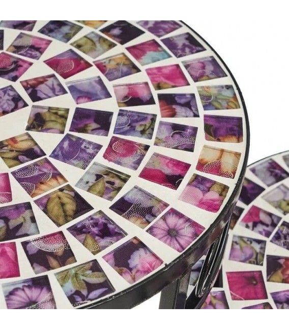 SET 3 PEDESTALES LELIS METAL Y CERAMICA LILA MDMHOGAR