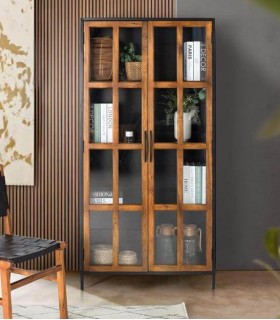 VITRINA METAL NEGRO MADERA MANGO NATURAL MDMHOGAR