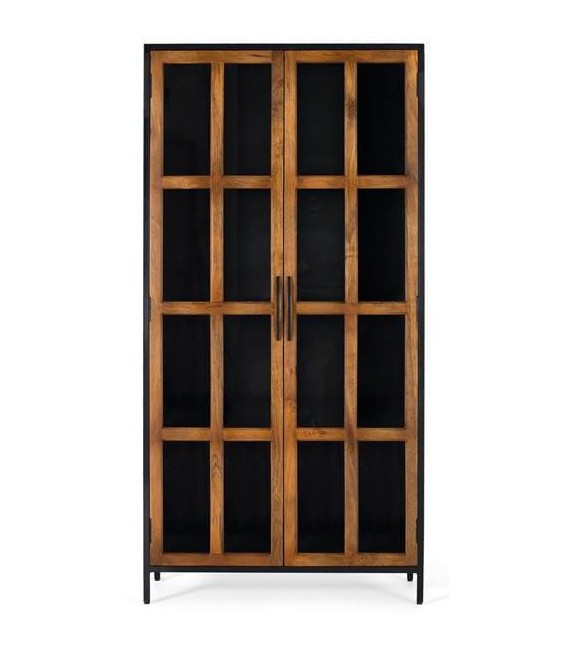 VITRINA METAL NEGRO MADERA MANGO NATURAL MDMHOGAR