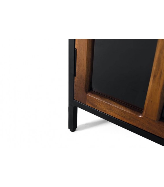 VITRINA METAL NEGRO MADERA MANGO NATURAL MDMHOGAR