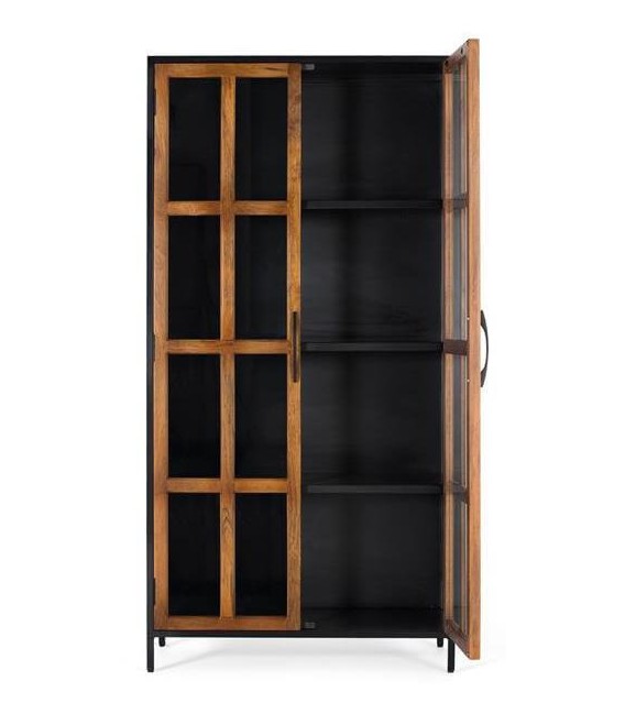 VITRINA METAL NEGRO MADERA MANGO NATURAL MDMHOGAR