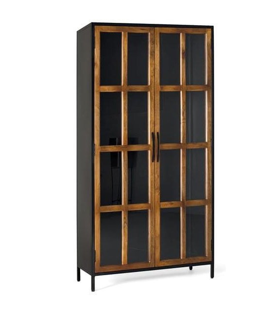 VITRINA METAL NEGRO MADERA MANGO NATURAL MDMHOGAR