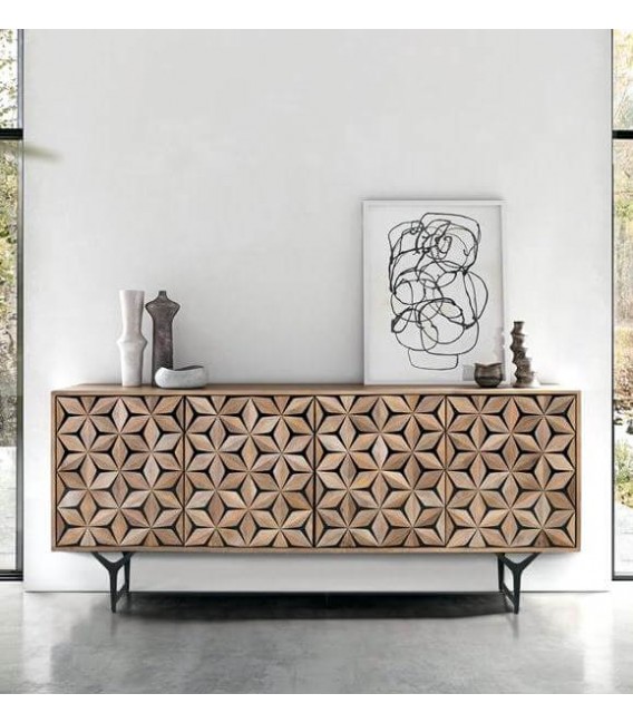 APARADOR MADERA DE MANGO NATURAL METAL NEGRO