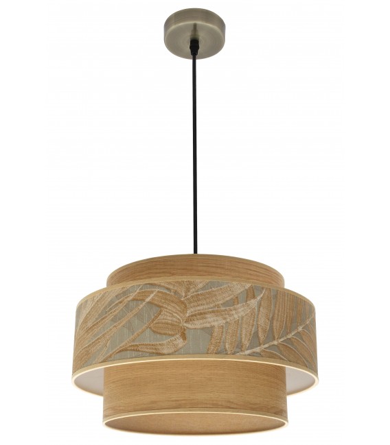 LAMPARA DE TECHO  TEXTIL GRIS Y MARRON METAL ORO VIEJO MDMHOGAR