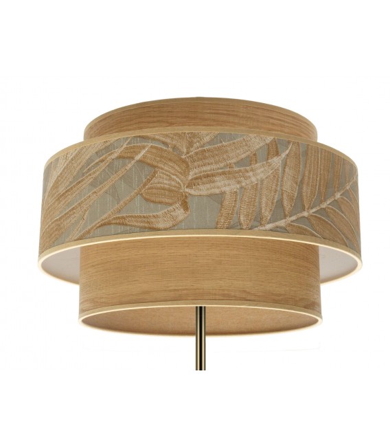 LAMPARA DE PIE TEXTIL GRIS Y MARRON METAL ORO VIEJO MDMHOGAR