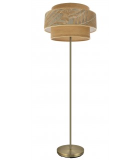 LAMPARA DE PIE TEXTIL GRIS Y MARRON METAL ORO VIEJO MDMHOGAR