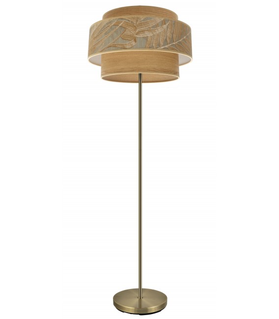 LAMPARA DE PIE TEXTIL GRIS Y MARRON METAL ORO VIEJO MDMHOGAR