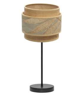 LAMPARA DE SOBREMESA TEXTIL GRIS Y MARRON METAL NEGRO MDMHOGAR