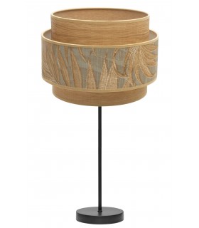 LAMPARA DE SOBREMESA TEXTIL GRIS Y MARRON METAL NEGRO MDMHOGAR