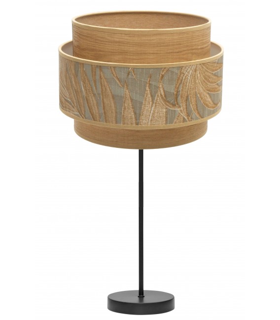 LAMPARA DE SOBREMESA TEXTIL GRIS Y MARRON METAL NEGRO MDMHOGAR