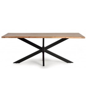 MESA DE COMEDOR GRANDE MADERA ACACIA METAL NEGRO MDMHOGAR