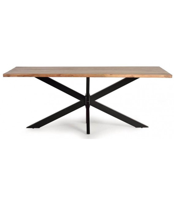MESA DE COMEDOR GRANDE MADERA ACACIA METAL NEGRO MDMHOGAR