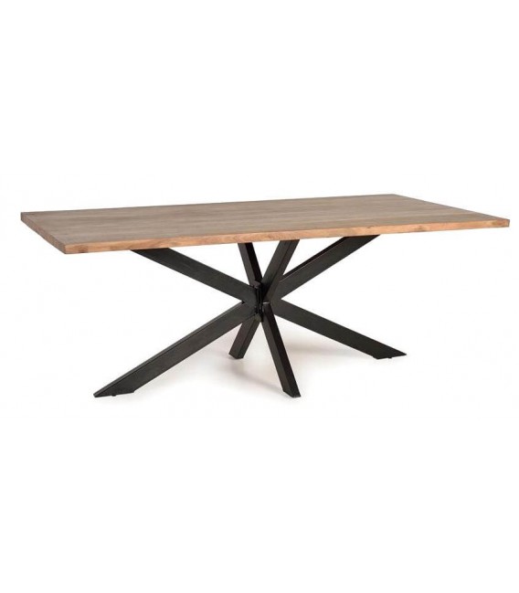 MESA DE COMEDOR GRANDE MADERA ACACIA METAL NEGRO MDMHOGAR