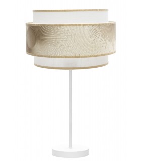 LAMPARA DE SOBREMESA METAL ORO TEXTIL BLANCO Y ORO