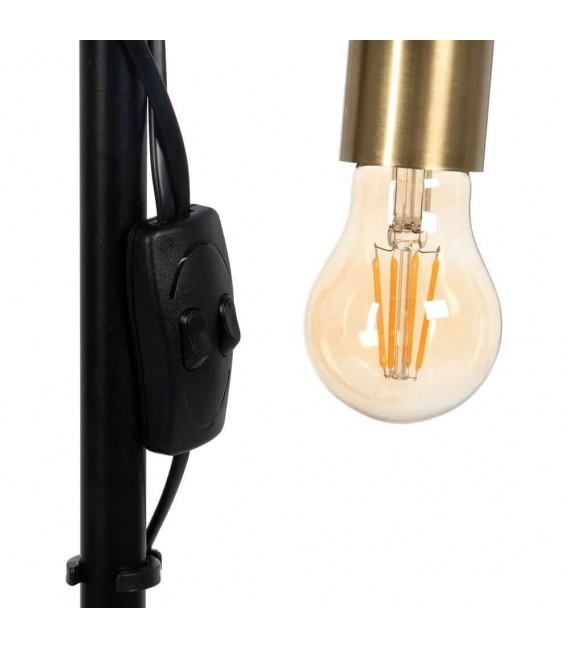 LAMPARA DE PIE 2 LUCES METAL NEGRO MADERA NATURAL MDMHOGAR