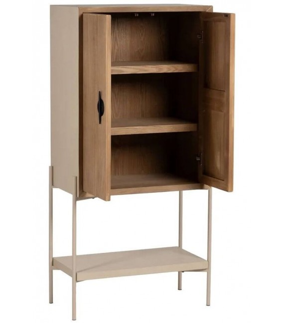 ARMARIO BAR 2 PUERTAS MADERA NATURAL Y METAL CREMA MDMHOGAR