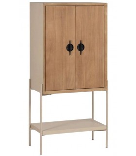 ARMARIO BAR 2 PUERTAS MADERA NATURAL Y METAL CREMA MDMHOGAR