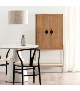 ARMARIO BAR 2 PUERTAS MADERA NATURAL Y METAL CREMA MDMHOGAR