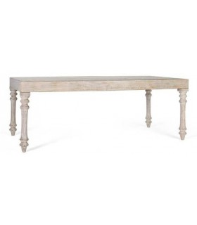MESA DE COMEDOR RECTANGULAR GRANDE MADERA BLANCA TALLADA Y CRISTAL